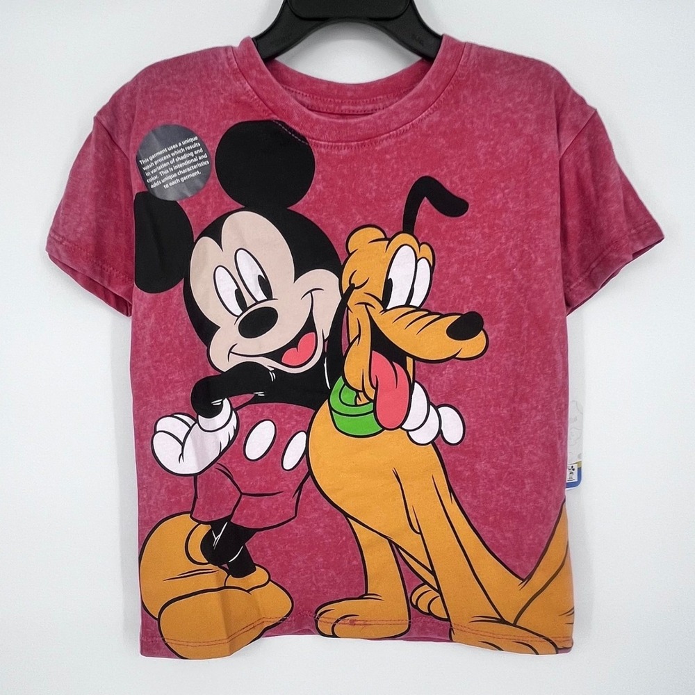 Disney Mickey Mouse Pluto Graphic T-Shirt Toddler 4T Mineral Red Acid Wash NEW